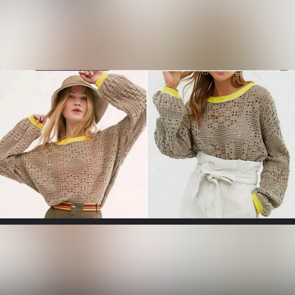 Free People Tops - Free People top long sleeve shade of brown with yellow trim size M